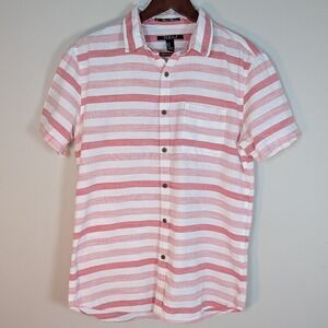 21 Men Red White Striped Short Sleeve Button Down Shirt Medium Cotton Coastal